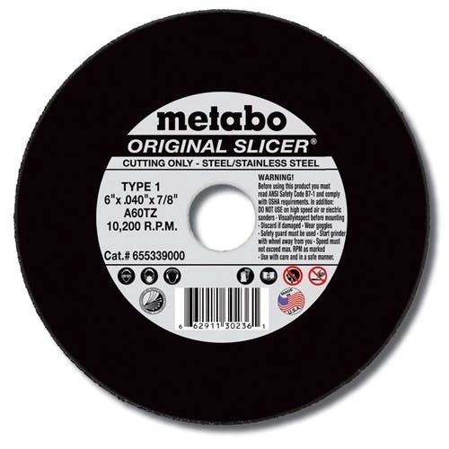 Metabo Type 1 Original Slicer A60TZ 6" x .04" x 7/8" Cutting Wheel 655339000 1 Metabo Type 1 Original Slicer A60TZ 6" x .04" x 7/8" Cutting Wheel 655339000
