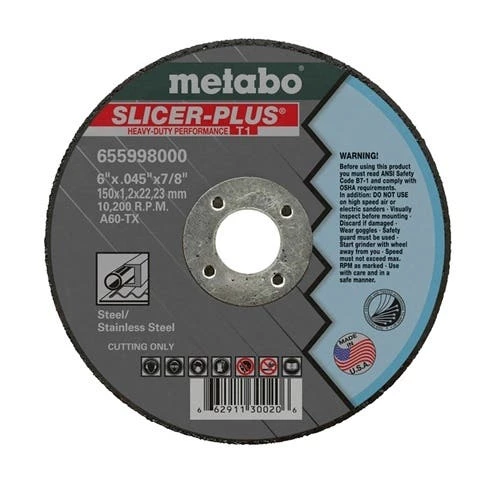 Metabo Type 27 Slicer Plus A60TX 6" x .045" x 7/8" Cutting Wheel 655352000 1 Metabo Type 27 Slicer Plus A60TX 6" x .045" x 7/8" Cutting Wheel 655352000