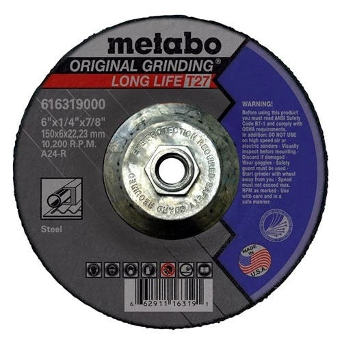 Metabo Longlife Original Grinding Wheel 9" x 1/4" x 5/8"-11, Type 27, A24R - 655784000 1 Metabo Longlife Original Grinding Wheel 9" x 1/4" x 5/8"-11, Type 27, A24R - 655784000