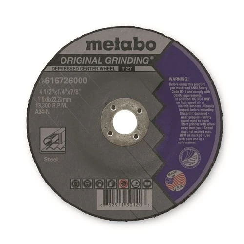 Metabo Type 27 A24N Original Grinding Wheel 4-1/2" x 1/4" x 7/8" US616726000 1 Metabo Type 27 A24N Original Grinding Wheel 4-1/2" x 1/4" x 7/8" US616726000