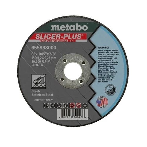 Metabo Type 27 Slicer Plus A60TX 5" x .045" x 7/8" Cutting Wheel US655357010 1 Metabo Type 27 Slicer Plus A60TX 5" x .045" x 7/8" Cutting Wheel US655357010