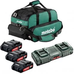 Metabo 18V 2Ah Li-Ion Compact Battery Packs, ASC 145 Duo Charger & Small Tool Bag Kit US625596103
